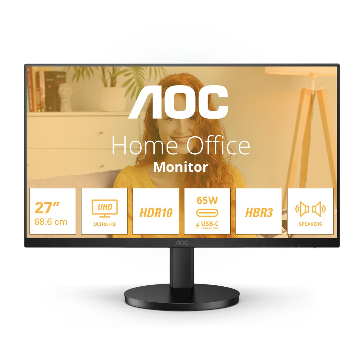Bild von AOC U27B3CF 27 Zoll UHD Monitor, Lautsprecher, höhenverstellbar, HDR10 (3840x2160, 4K, 60 Hz, 2x HDMI, USB Hub) schwarz