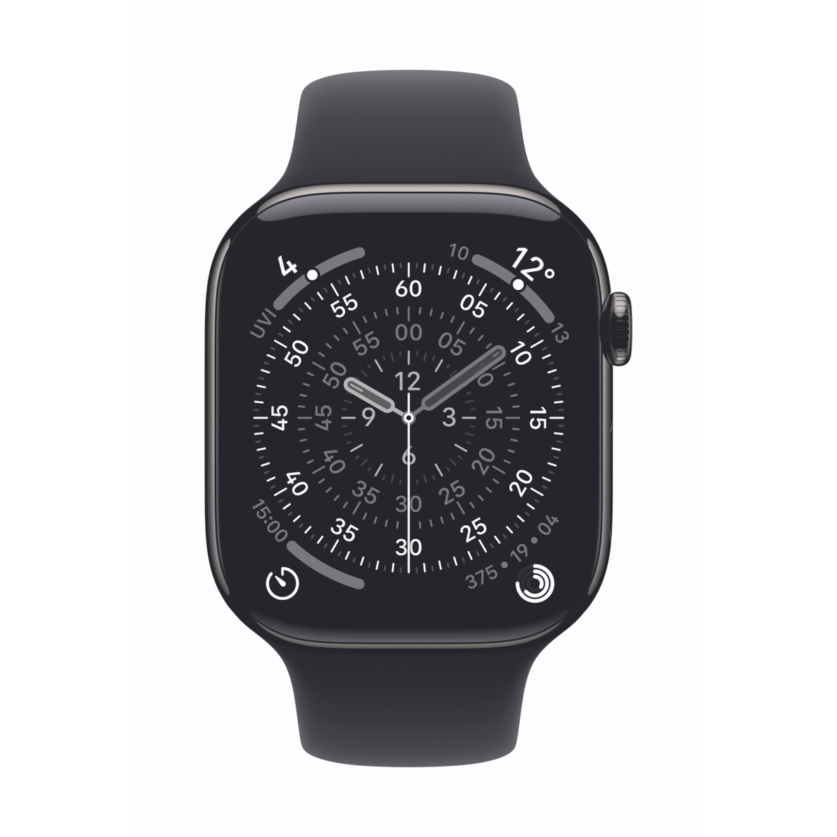 Bild von Apple Watch Series 11 Cellular 46mm Schiefer Titan Gehäuse mit Schwarz Sport Band - S/M
