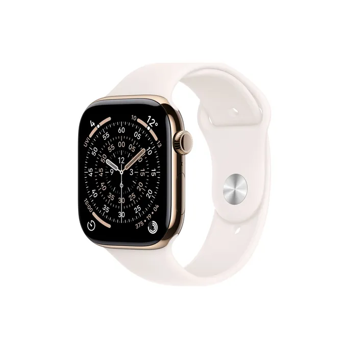 Bild von Apple Watch Series 11 Cellular 46mm Gold Titan Gehäuse mit Blassrosa Sport Band - S/M