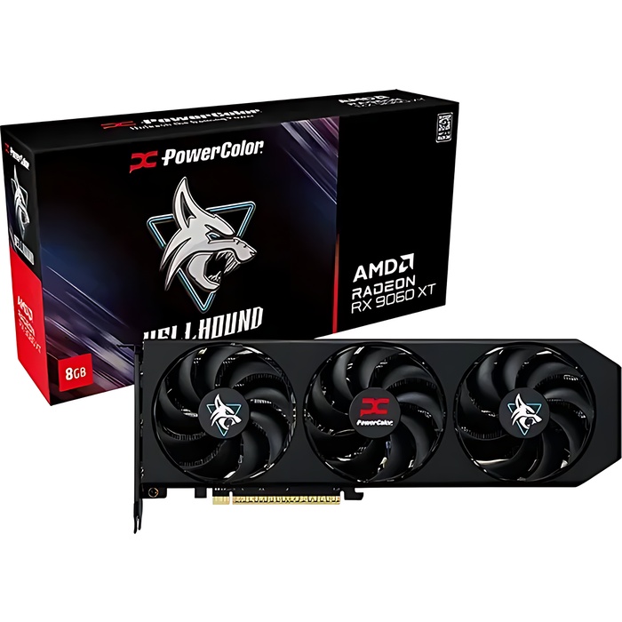 Bild von Powercolor Radeon RX 9060 XT Hellhound 8GB OC Grafikkarte - 8GB GDDR6, 2x HDMI, 2x DP