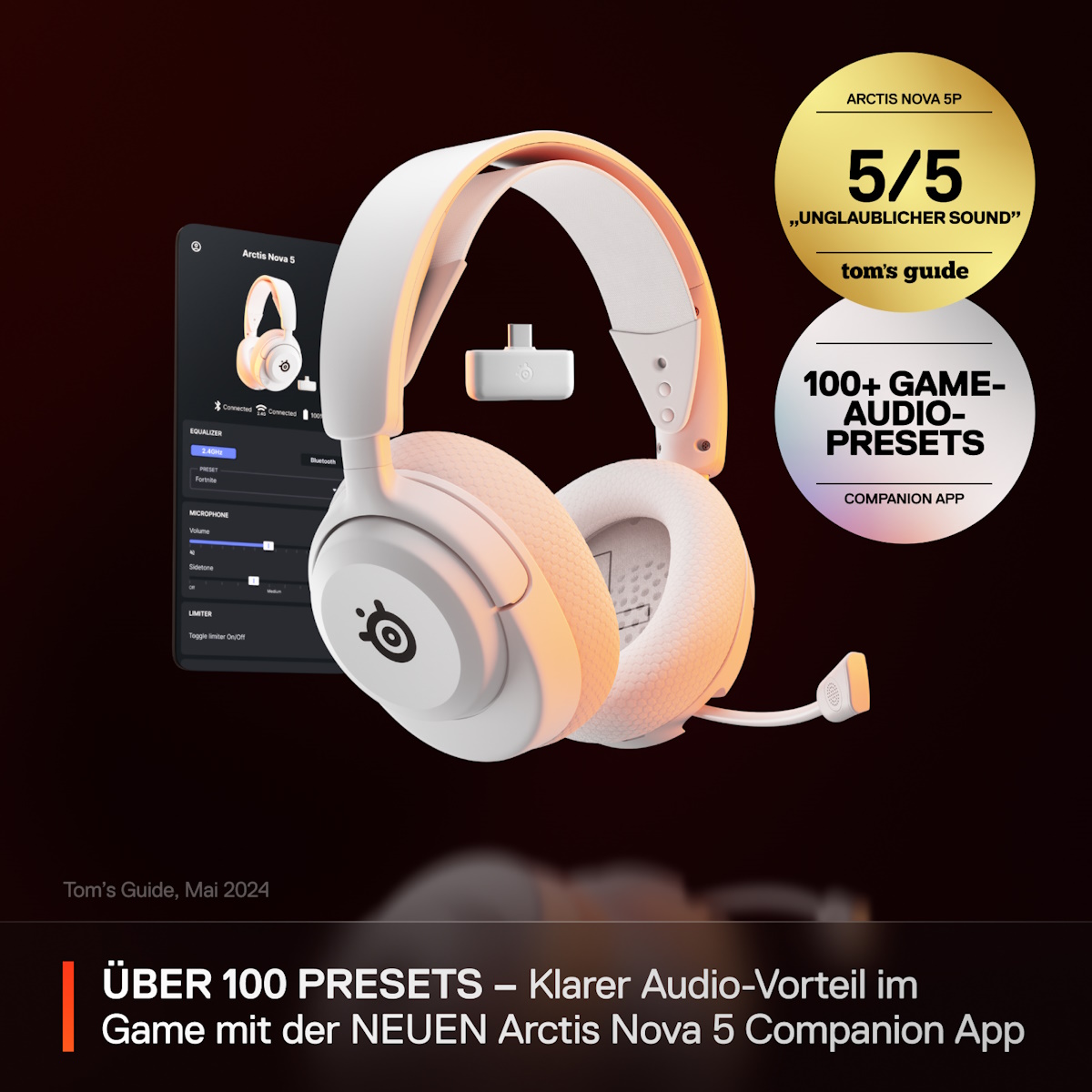 Bild von SteelSeries Arctis Nova 5 White kabelloses Gaming Headset für PC, Switch, PlayStation und Mobilgeräte, ClearCast 2.X Mikrofon, 60 Stunden Akkulaufzeit