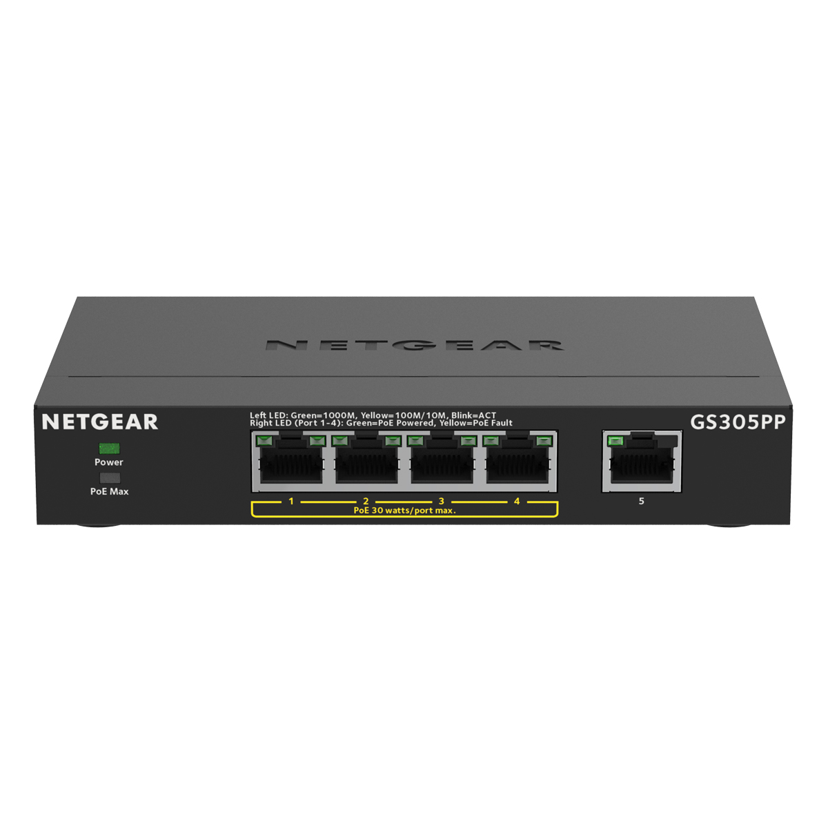 Bild von NETGEAR GS305PP Unmanaged Switch 5x 1G Ethernet (4x PoE/PoE+, max. 83W)