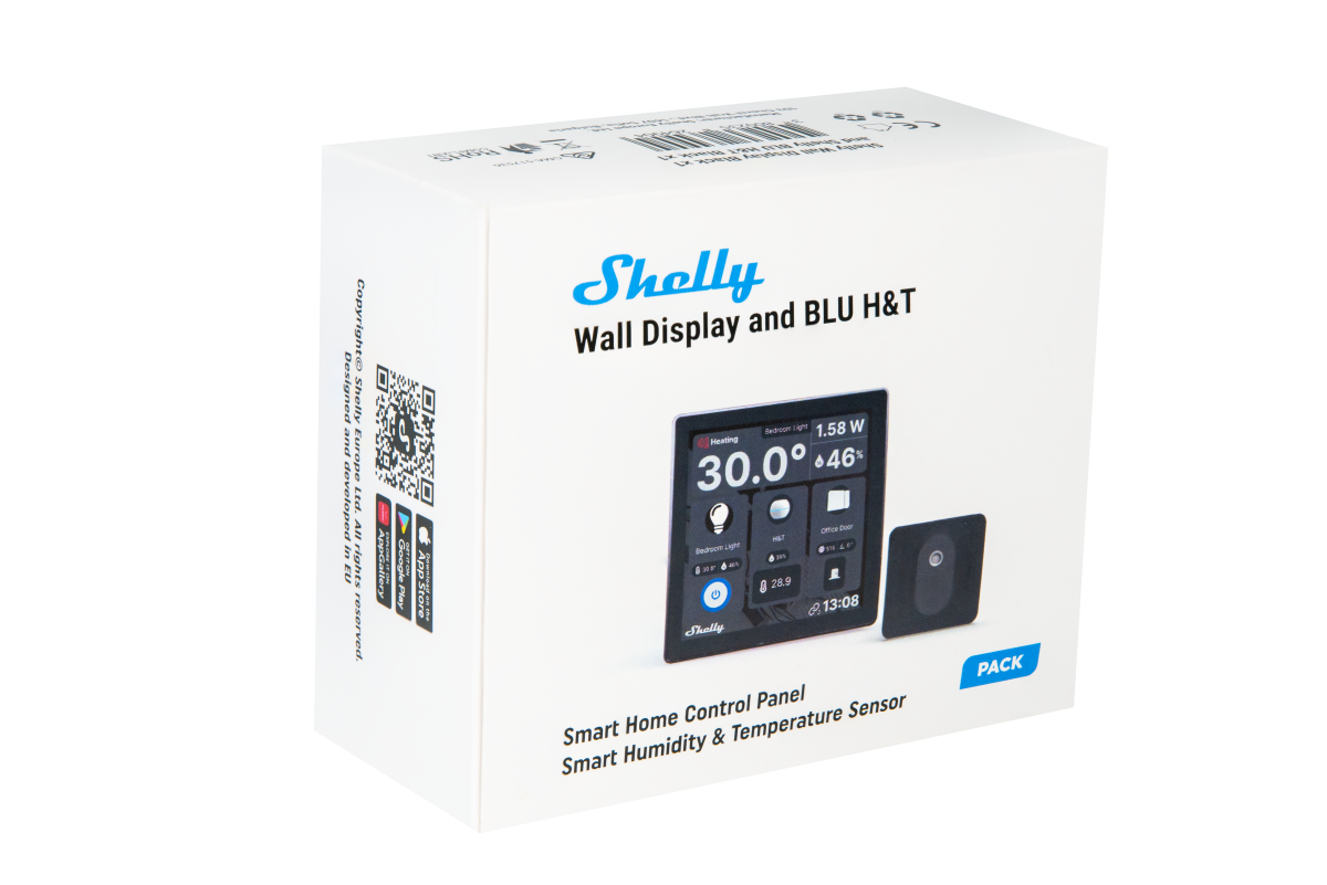 Bild von Shelly Wall Display Black + BLU H&T Black Ein smartes Bedienfeld mit integriertem 5-A-Schalter und Farbdisplay + Blu H&T