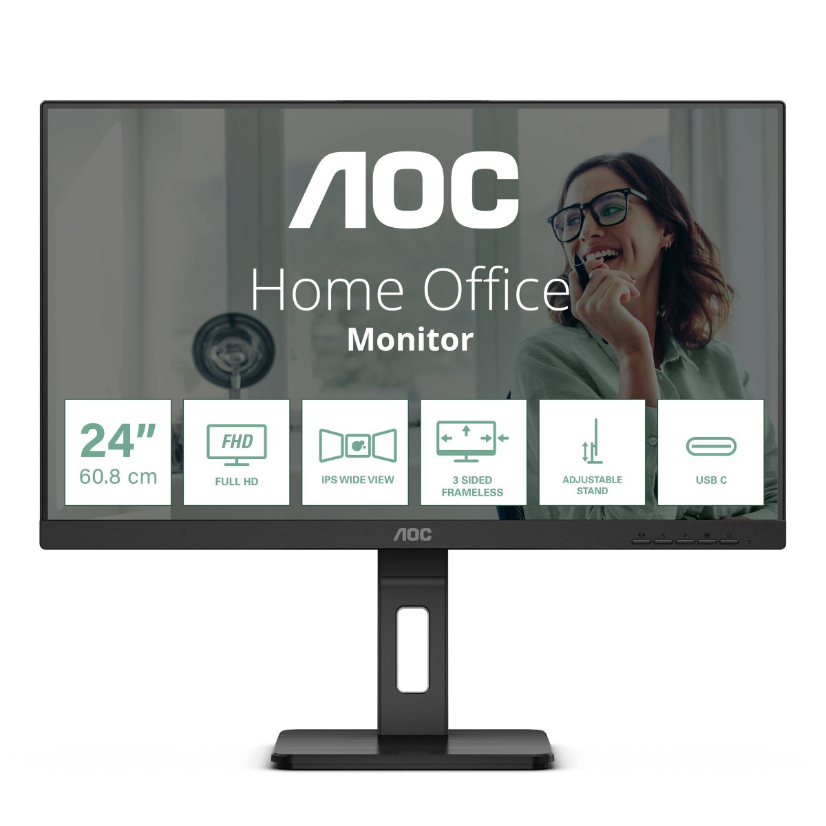 Bild von AOC 24P3CV 24 Zoll Full HD Monitor, höhenverstellbar, Lautsprecher (1920x1080, 75 Hz, HDMI, DisplayPort (in/out), USB-C (65W PD), RJ45, USB