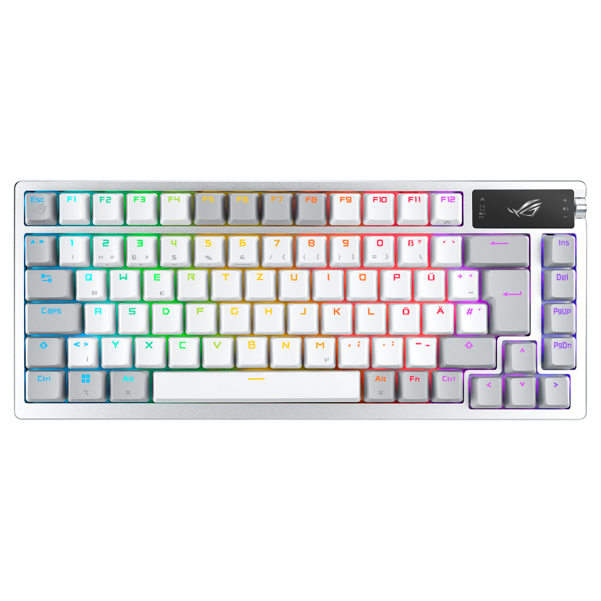 Bild von ASUS ROG Azoth White RGB Gaming Tastatur mit 75% Layout - kabellose RGB Gaming Tastatur im Layout 75% mit Bluetooth und einem OLED Display zum ablesen