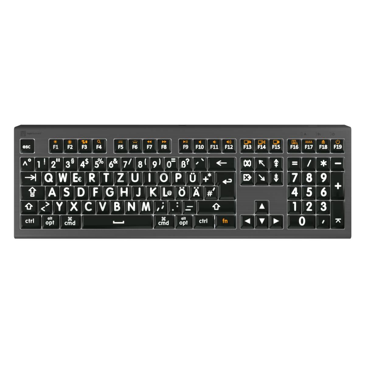 Bild von LogicKeyboard Mac Astra 2 Großdruck-Tastatur DE Hintergrundbeleuchtung, Weiß auf Schwarz