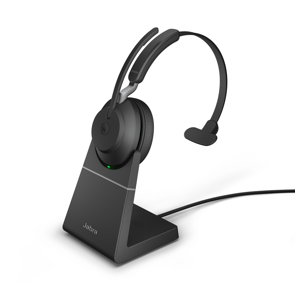 Bild von Jabra Evolve2 65 Headset, Mono, kabellos, schwarz Bluetooth, inkl. Link 380 USB-A, inkl. Ladestation, optimiert für unified communication