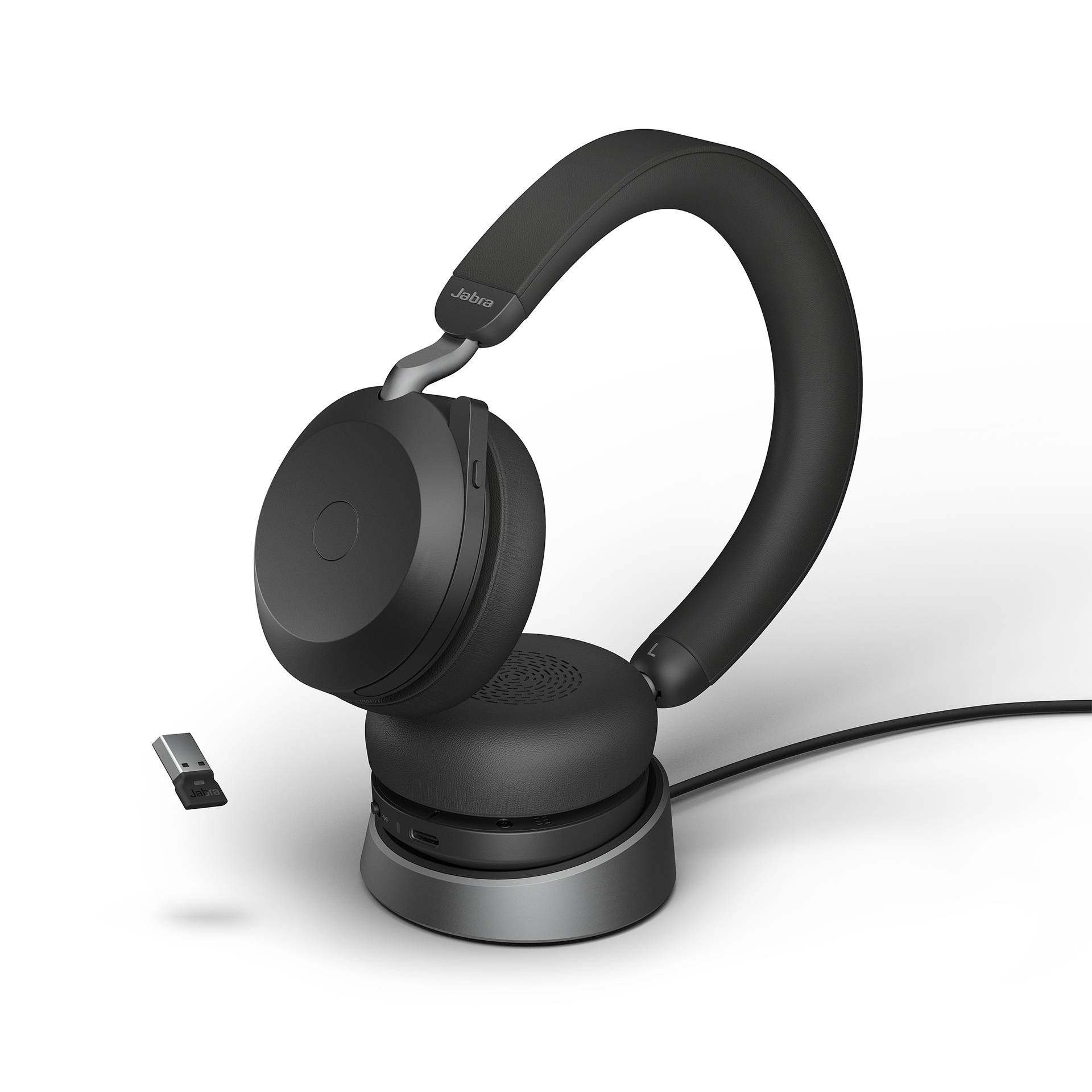 Bild von Jabra Evolve2 75 Headset, USB-A Kabellos, Bluetooth, Schwarz, mit Ladestation [MS zertifiziert]
