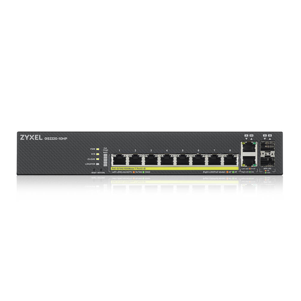 Bild von Zyxel GS2220-10HP Managed Switch 8x Gigabit Ethernet (8x PoE+ max. 180 Watt), 2x RJ-45/SFP Combo