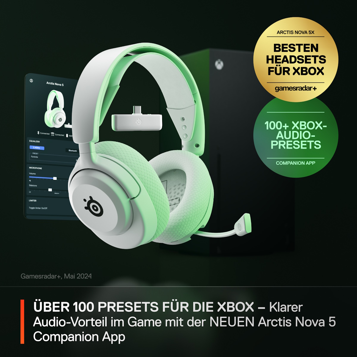 Bild von SteelSeries Arctis Nova 5X White kabelloses Gaming Headset für PC, XBOX, Switch, PlayStation, ClearCast 2.X Mikrofon, 60 Stunden Akkulaufzeit, weiß