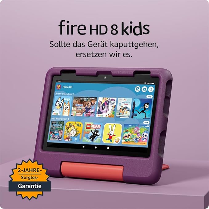 Bild von Amazon Fire HD 8 Kids-Tablet (2024), violett für Kinder von 3 bis 7 Jahre, 2 Jahre Sorglos-Garantie, kindgerechte Hülle, 8-Zoll-HD-Display, 32GB