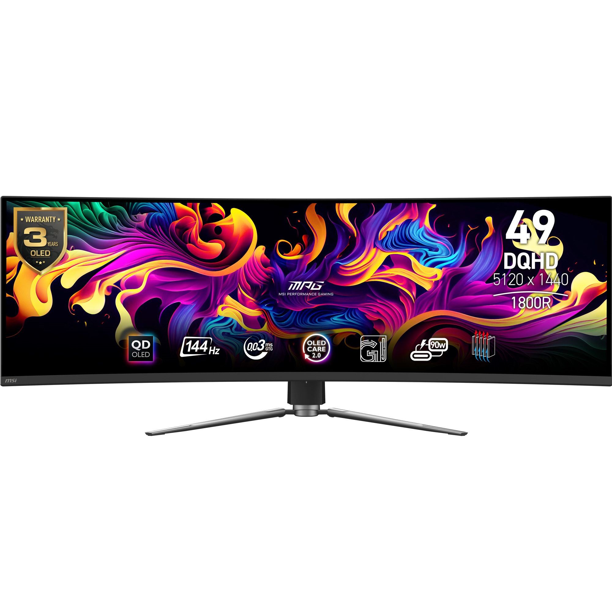 Bild von MSI MPG 491CQPDE QD-OLED Gaming Monitor - 144 Hz, 0,03ms GTG MSI OLED Care 2.0, HDMI 2.1 mit 48Gbps Bandbreite, VRR und ALLM Unterstützung
