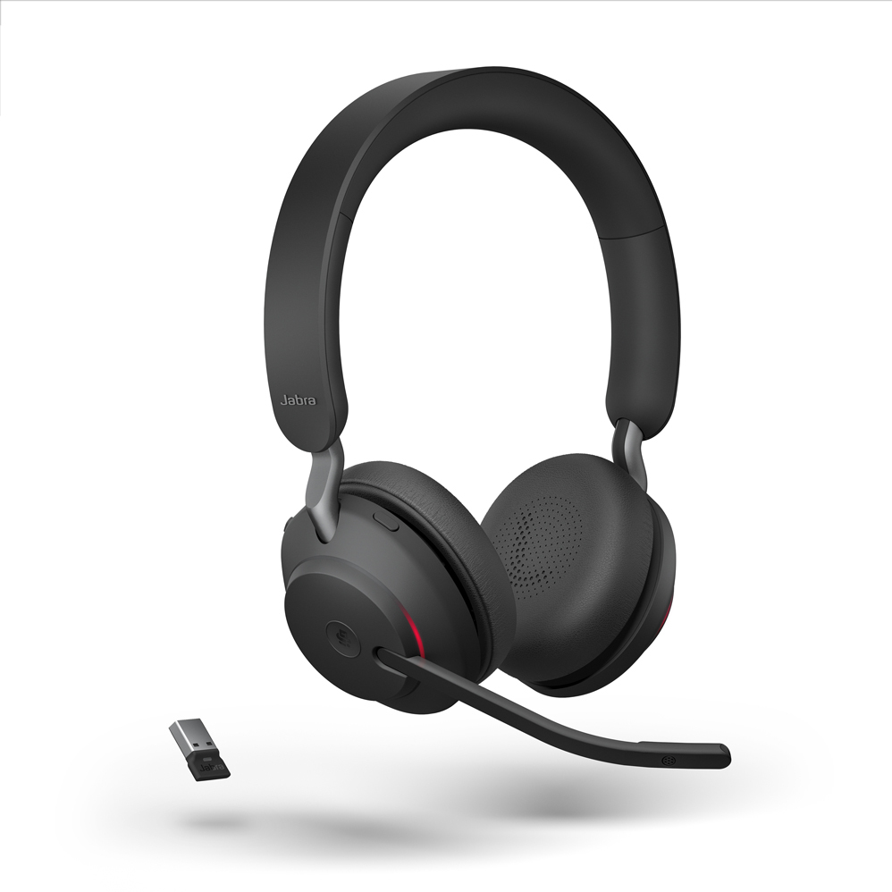 Bild von Jabra Evolve2 65 Headset, Stereo, kabellos, Bluetooth, schwarz inkl. Link 380 USB-A, Optimiert für Unified Communication
