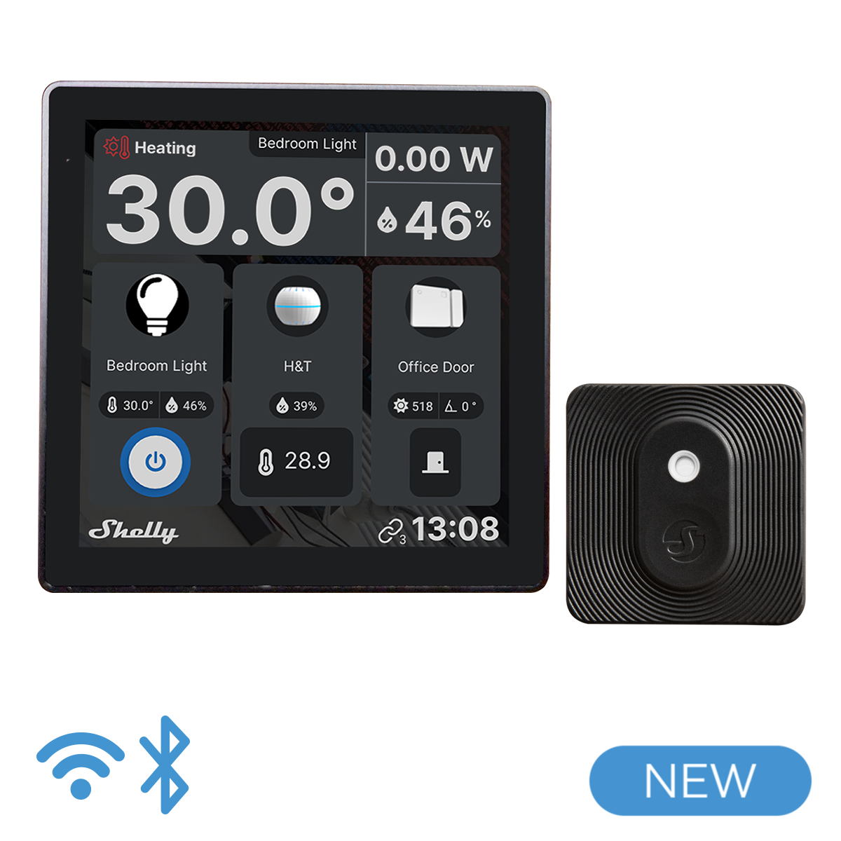 Bild von Shelly Wall Display Black + BLU H&T Black Ein smartes Bedienfeld mit integriertem 5-A-Schalter und Farbdisplay + Blu H&T